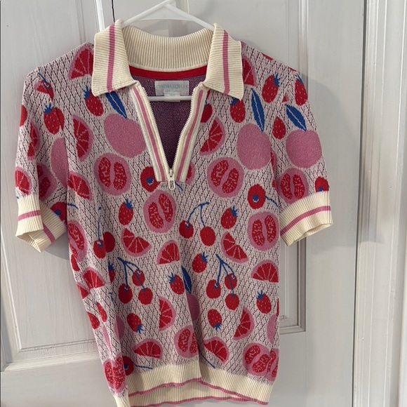 Cynthia Rowley Tops - Cynthia Rowley Pink and Red Patterned Knit Polo